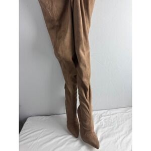 Taupe Suede Pointed Toe Stiletto Heel Over The Knee Boots